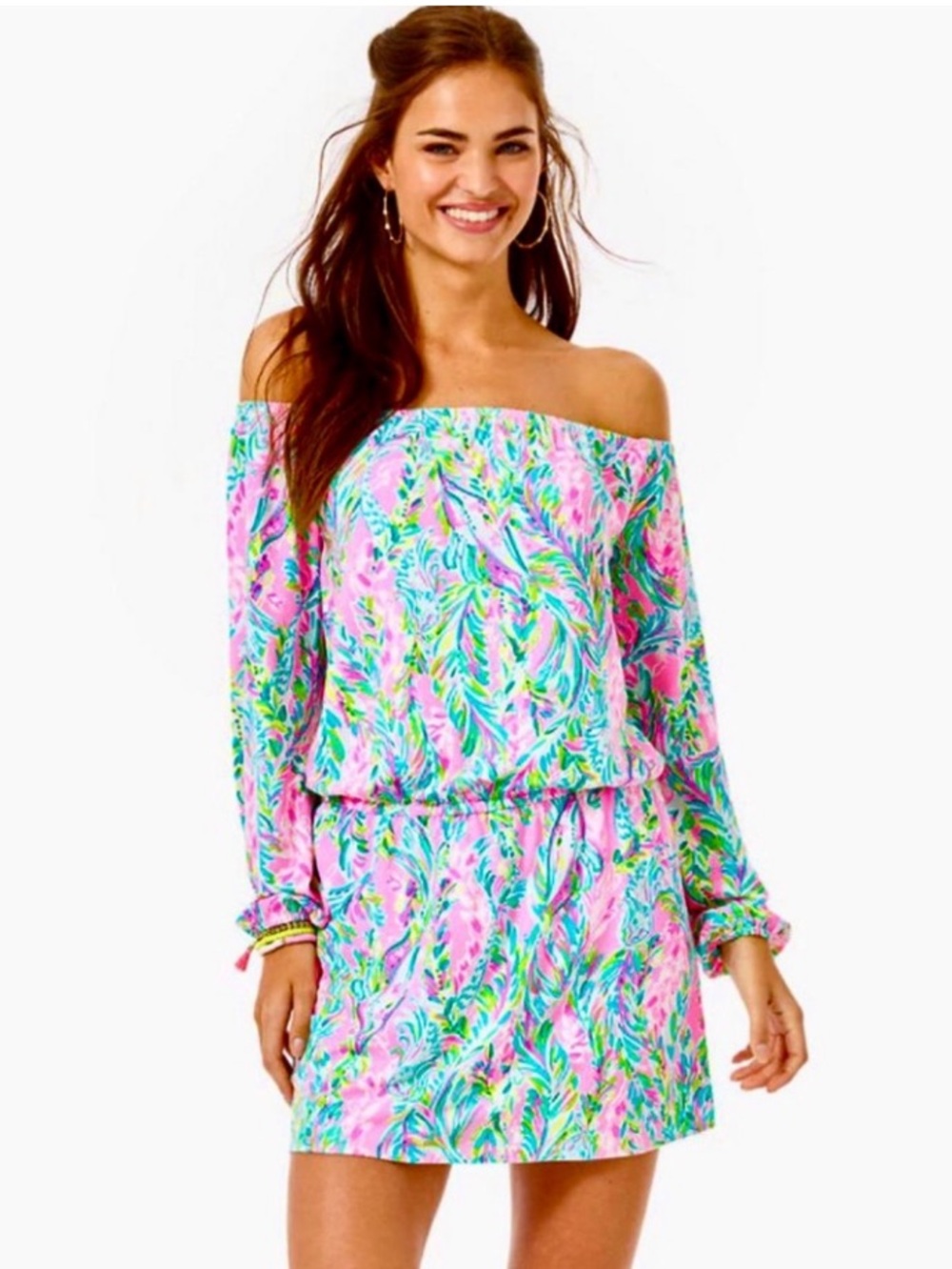 Lilly Pulitzer Lana Skort Romper Unicorn of the‎ Sea Stretch Pink Off Shoulder S